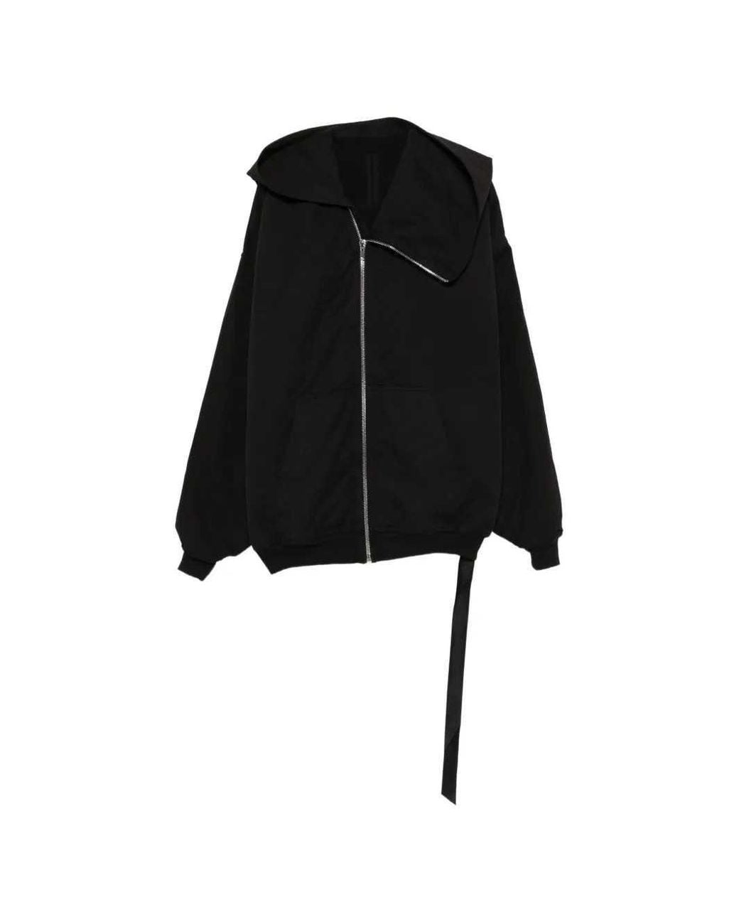Rick Owens Black Hooded Mountain Jacket With Asymmetric Zip