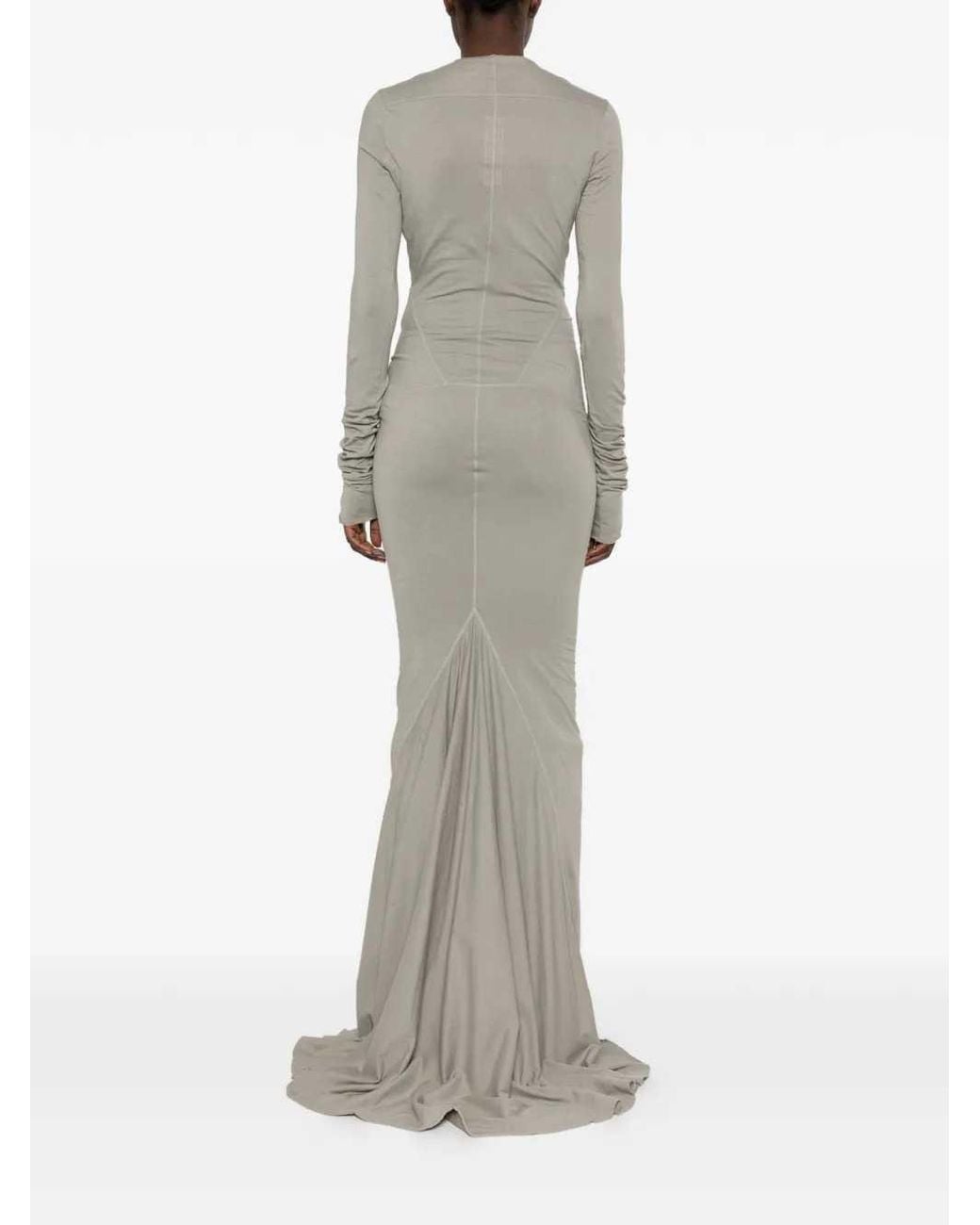 Rick Owens Natural Long-Sleeved Maxi Dress With Exposed Stitching