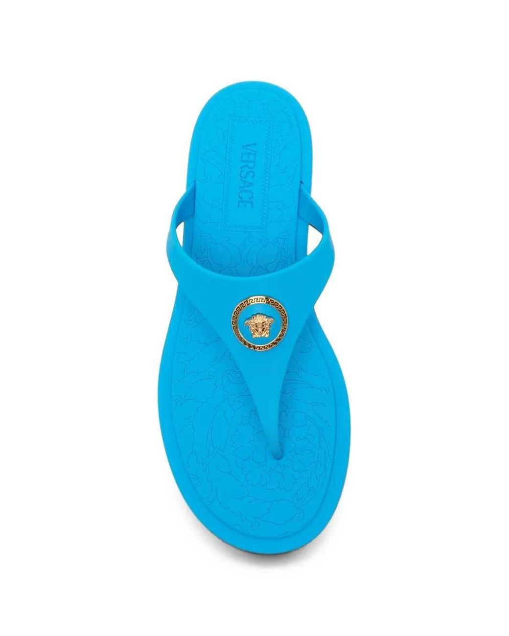 Versace Blue Medusa-Plaque Thong Sandals