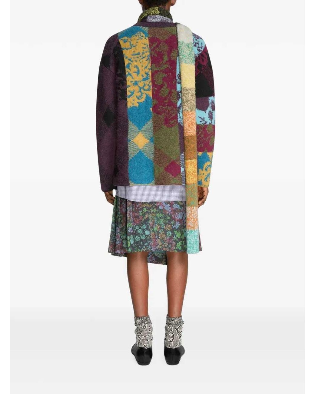 Dries Van Noten Blue Patchwork Wool Sweater for men