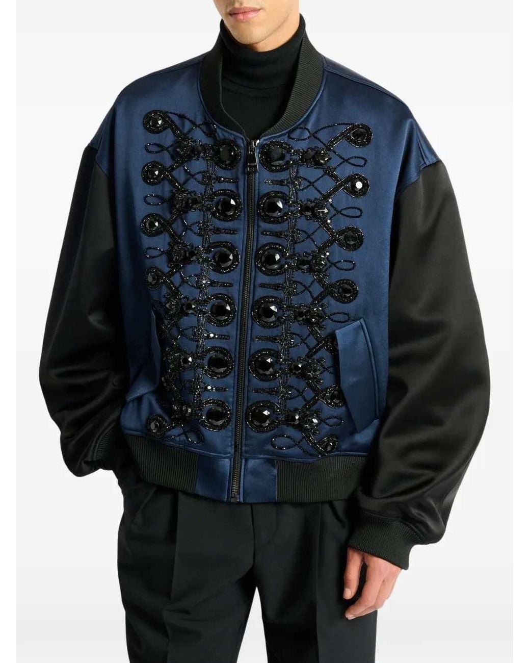 Balmain Blue Satin Military Bomber Jacket for men