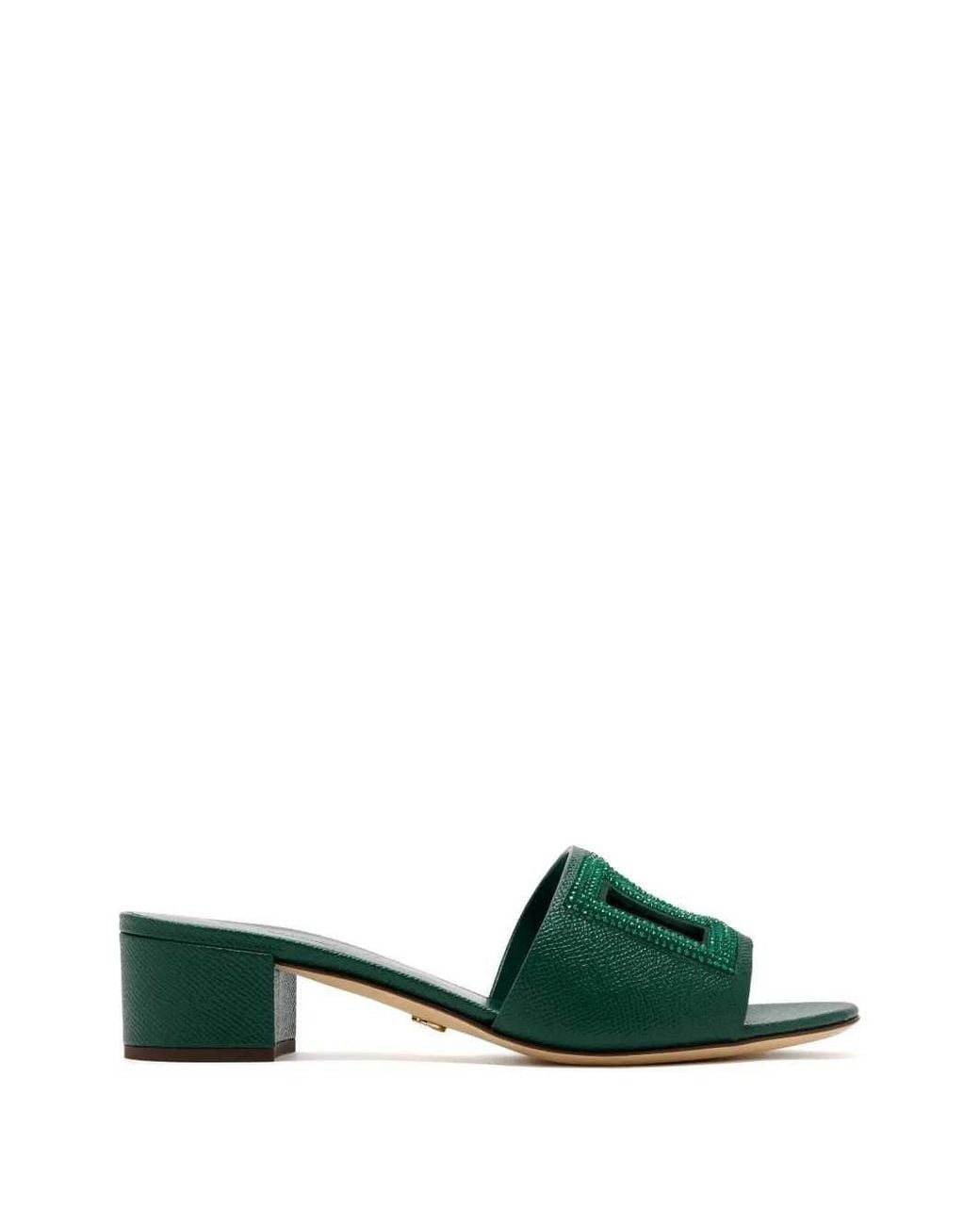 Dolce & Gabbana Green Embellished Mules