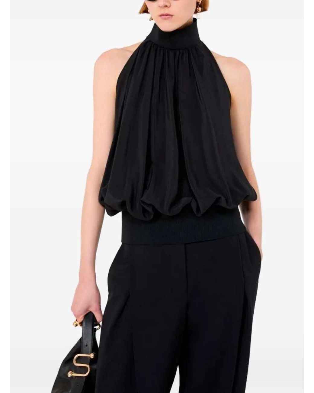 Sportmax Black Silk Halter-Neck Top