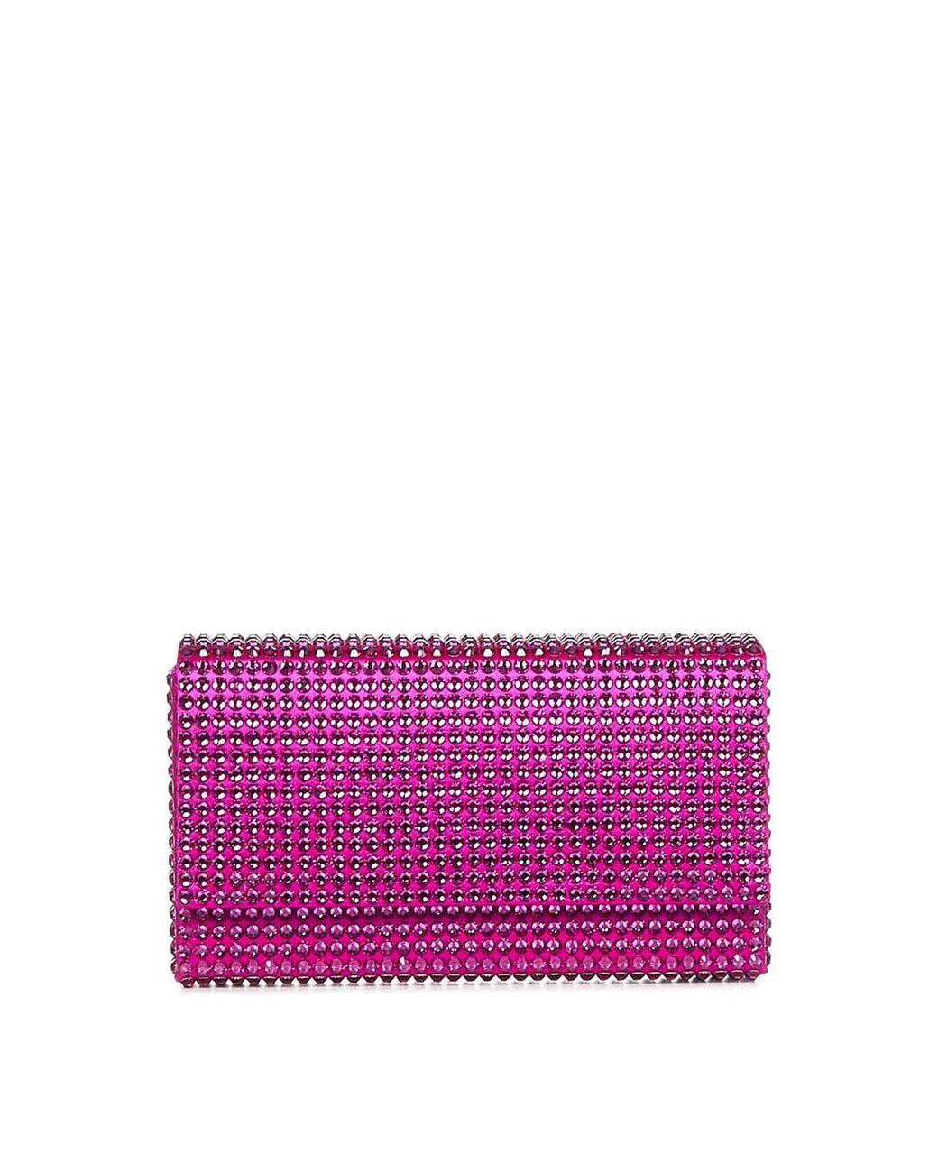 AMINA MUADDI Purple Fuchsia Clutch With Crystals
