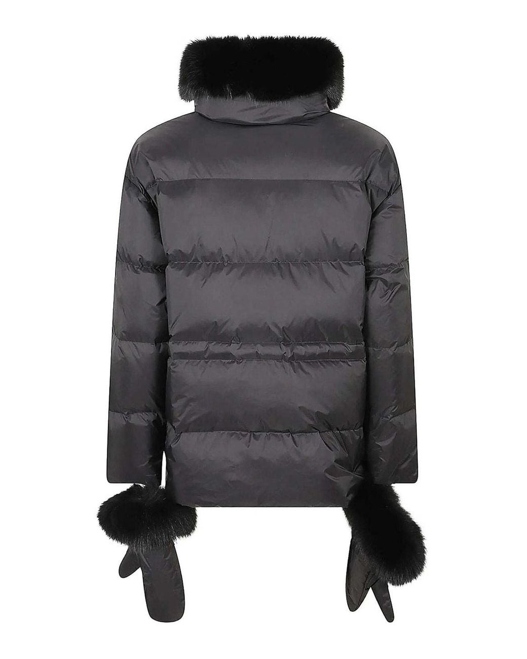 Yves Salomon Black Fur-Trim Down Jacket With Detachable Gloves