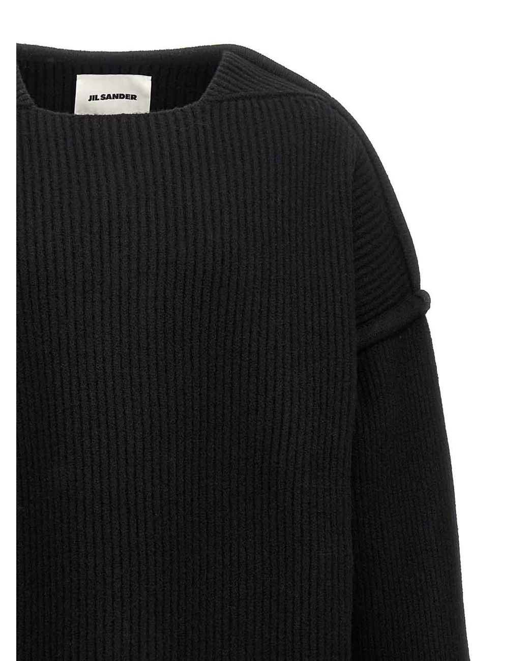 Jil Sander Black Geometric Neckline Sweater for men