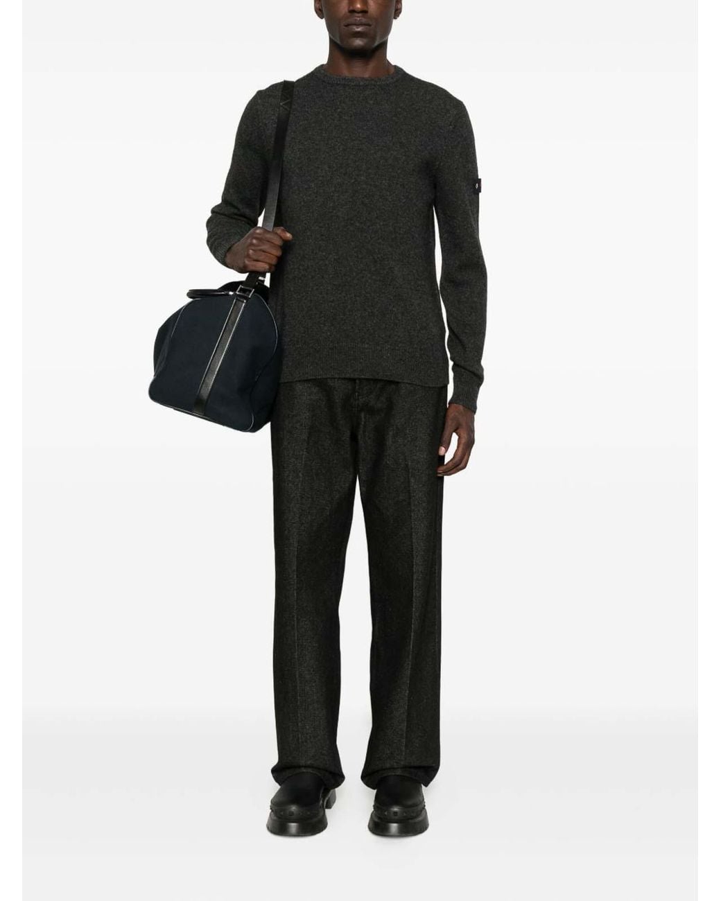 Peuterey Black Textured Knit Sweater With Crew Neckline for men