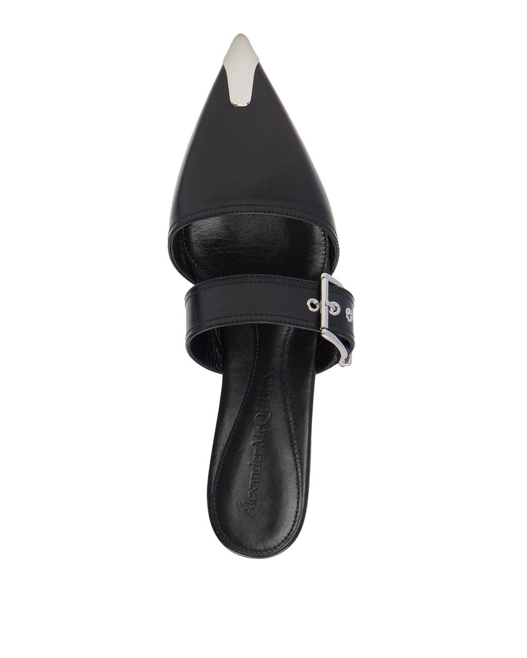 McQueen Black Buckle-Detail Leather Mules