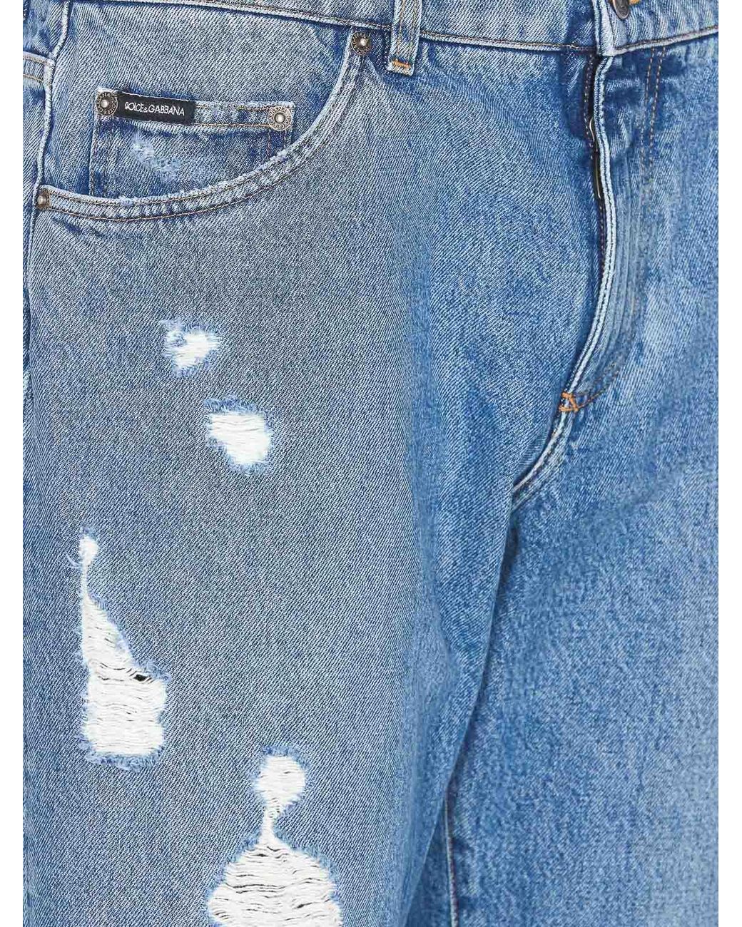 Dolce & Gabbana Blue Distressed Jeans With Dg Embroidery for men