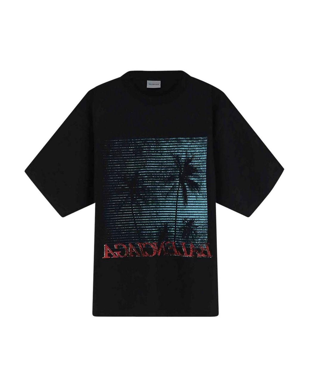 Balenciaga Black Cotton T-Shirt With Front Print for men