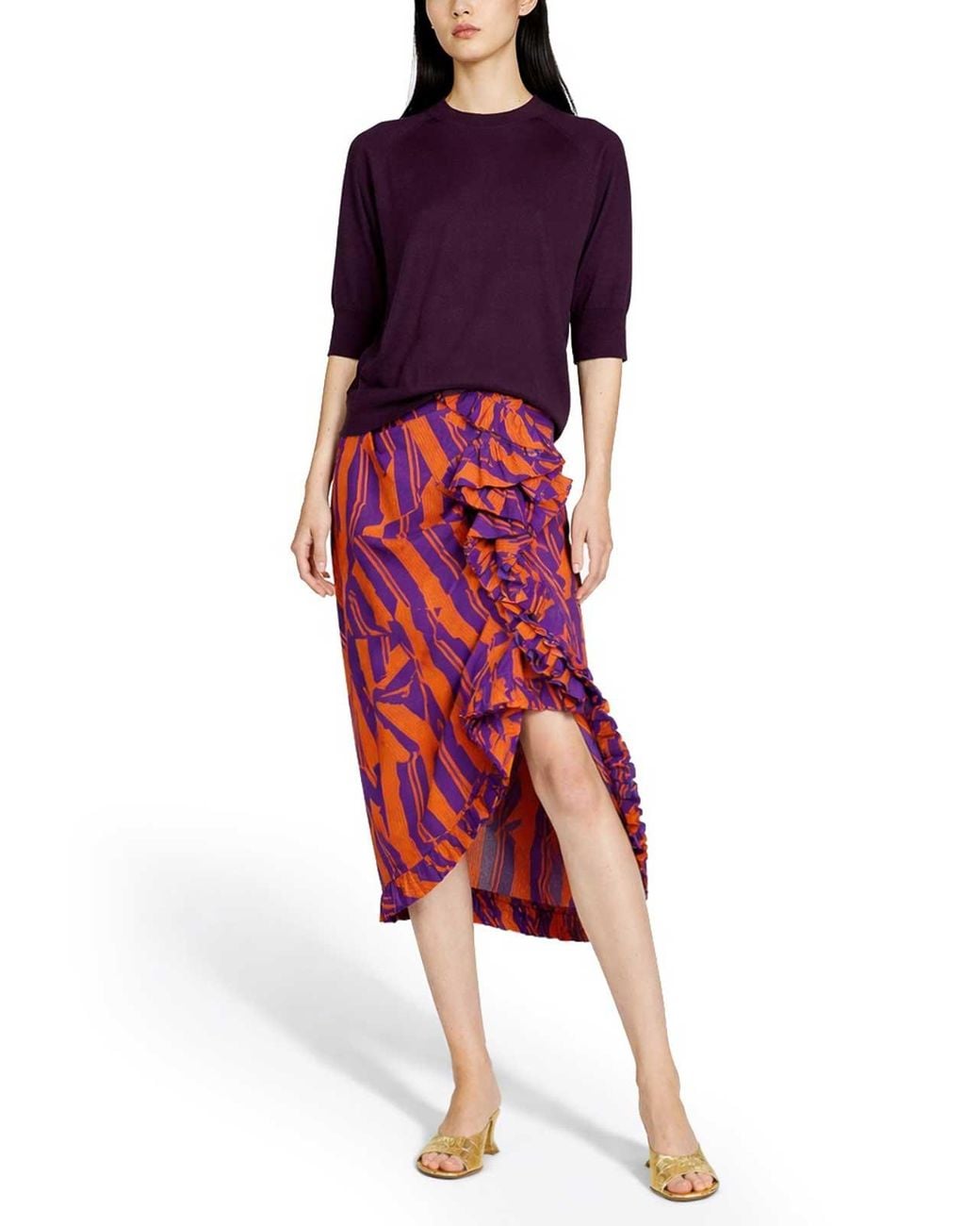 Dries Van Noten Red Cotton Asymmetric Midi Skirt