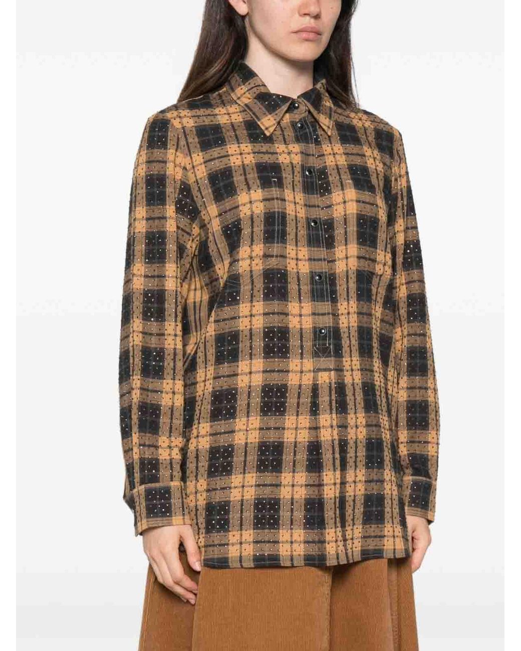 Pinko Multicolor Checked Crystal-Embellished Shirt