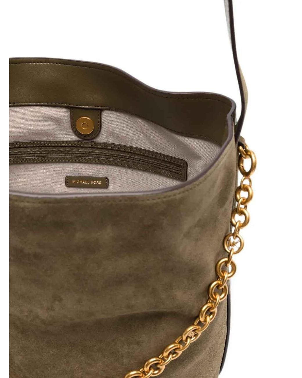 Michael Kors Metallic Lg Bucket Shoulder Bag With Chain
