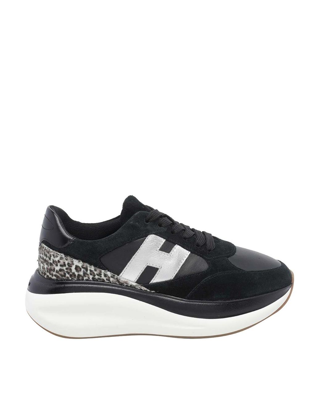 Hogan Black Maxi I Active Suede And Pony-Effect Leather Sneakers With Animal Print