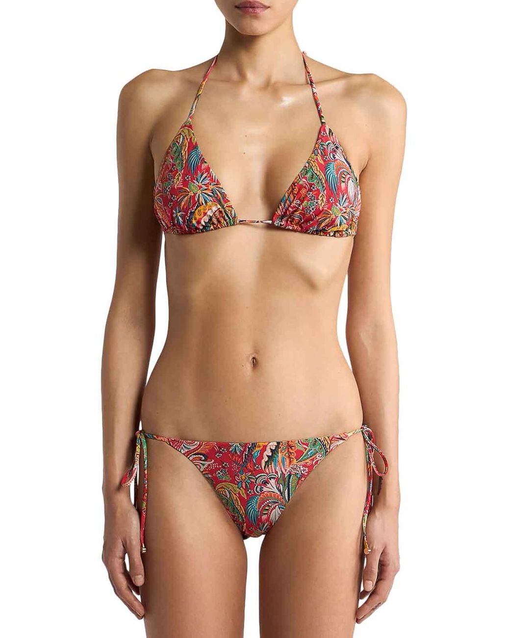 Etro Red Bikini With Paisley Foliage Motif