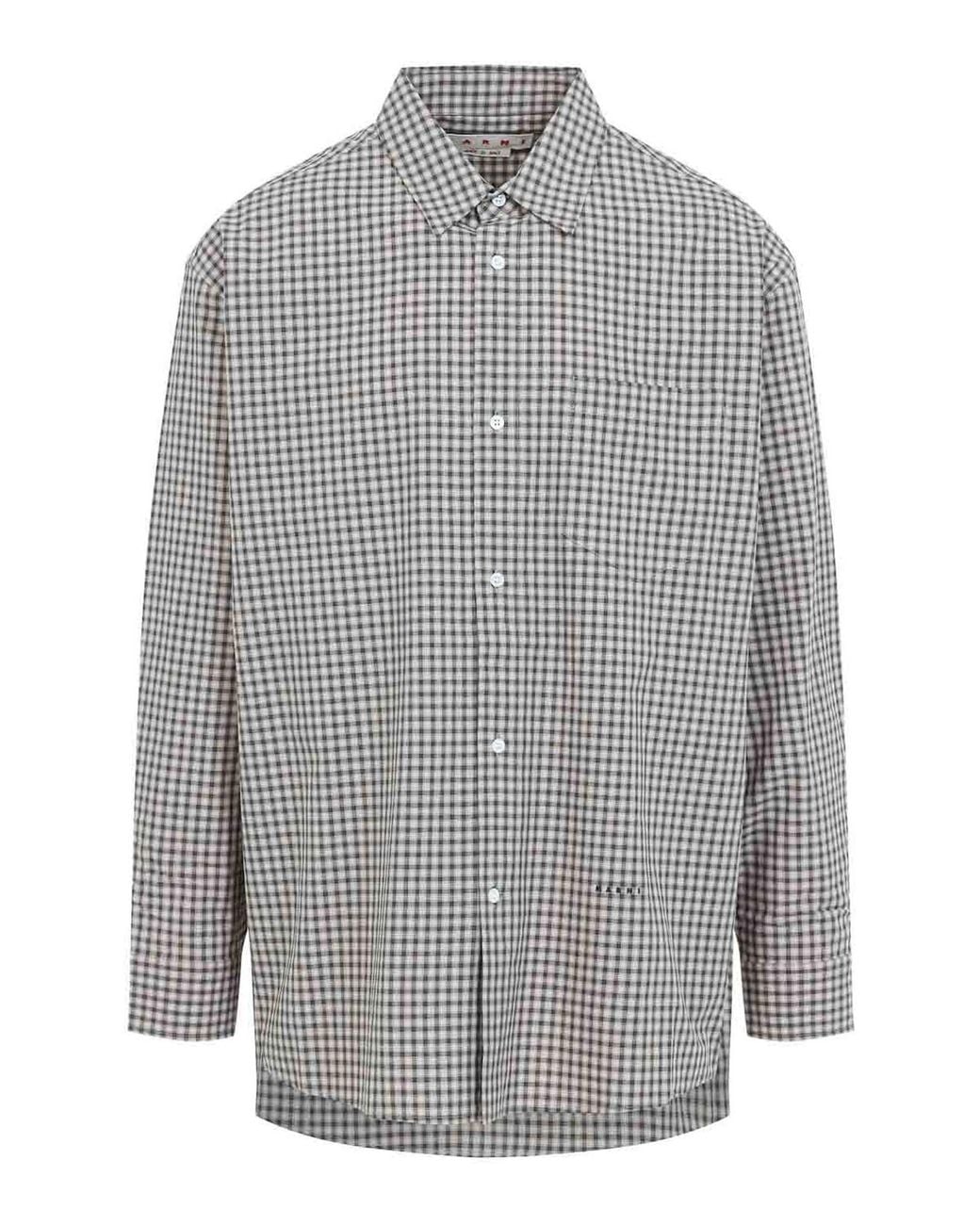 Marni Gray Micro Check Pattern Shirt for men