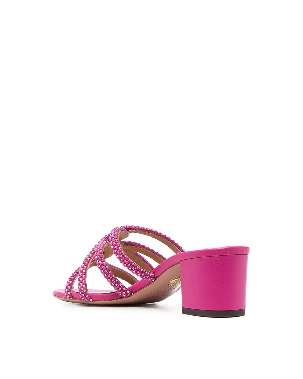 Aquazzura Pink Crystal-Embellished Fuchsia Leather Mules