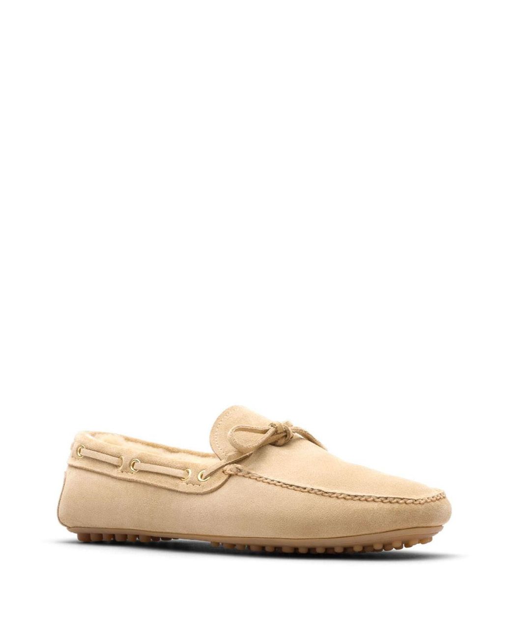 Car Shoe White Ecru Suede And Sheepsk for men
