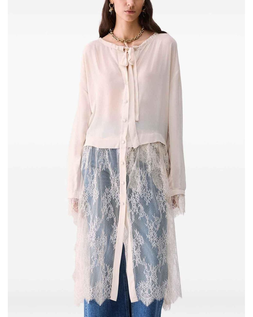 Liu Jo White Shirt With Long Sheer Lace Veil