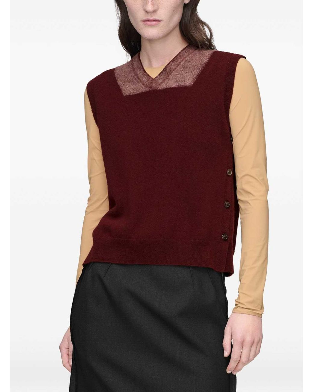 Maison Margiela Red Burgundy Wool Vest With Side Buttons