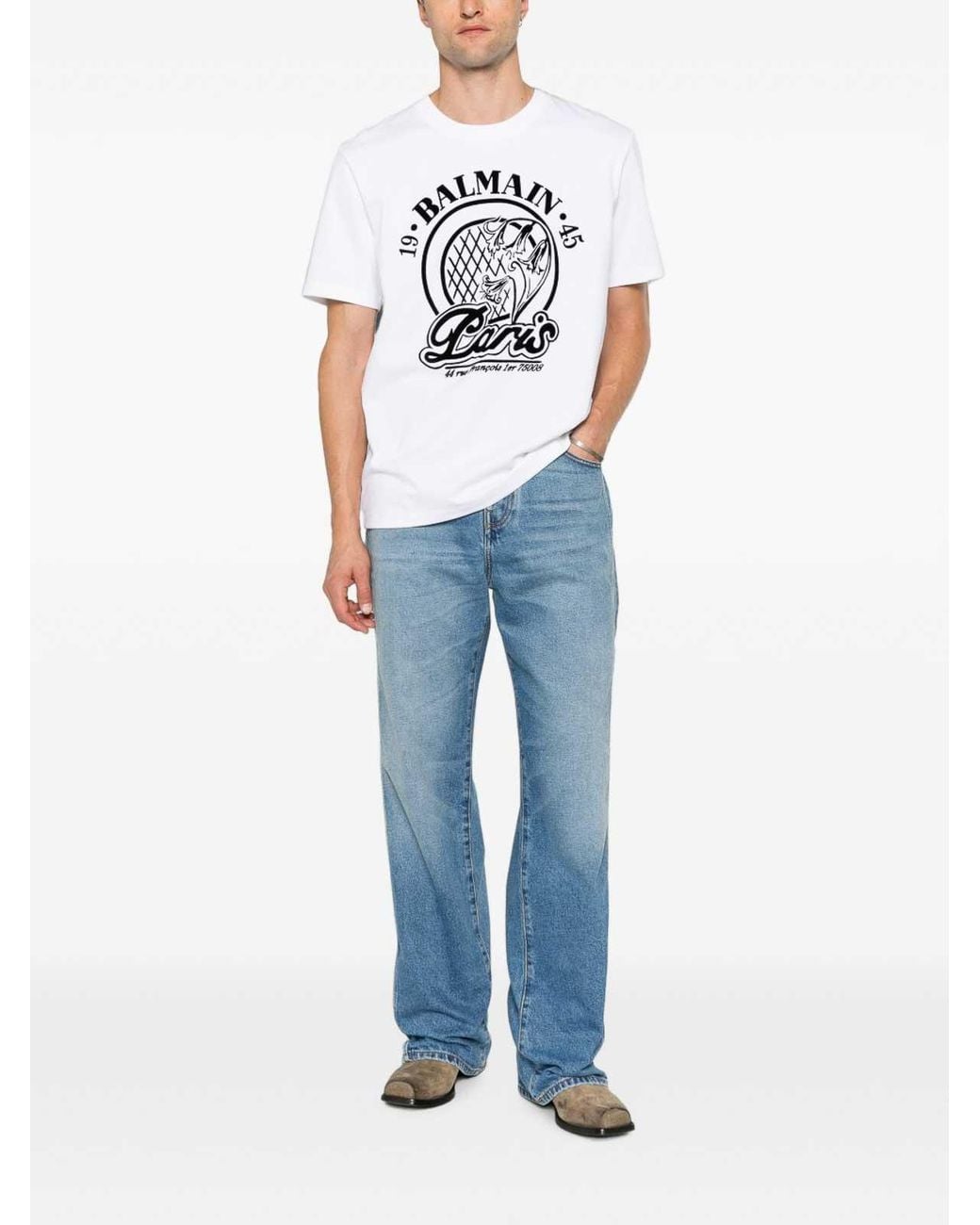 Balmain White Quilted Flock T-Shirt for men