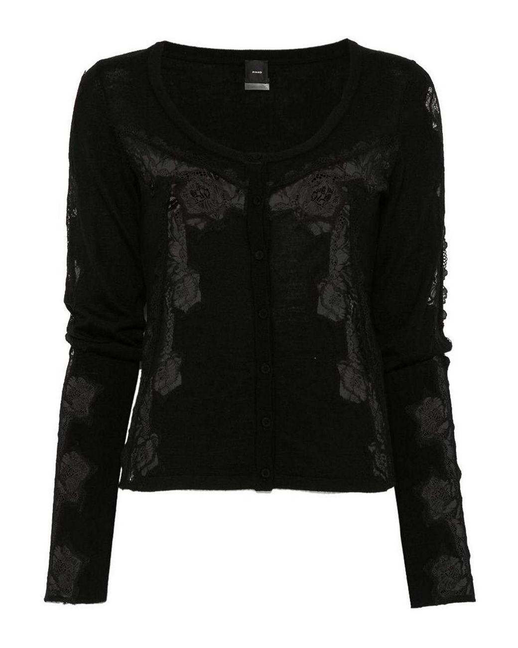 Pinko Black Urlo Wool Cardigan With Lace