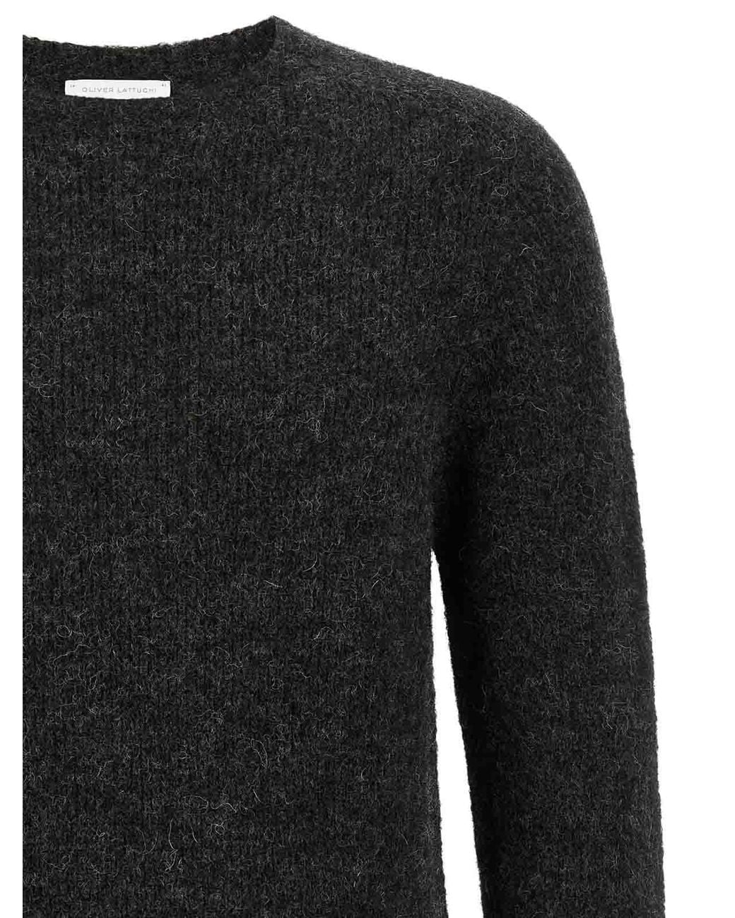 Oliver Lattughi Black Brushed Alpaca Sweater for men