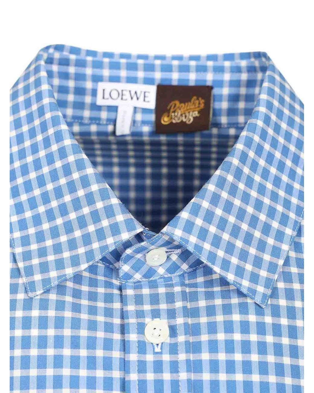 Loewe Blue Lightweight Textured Checked Cotton Shirt for men