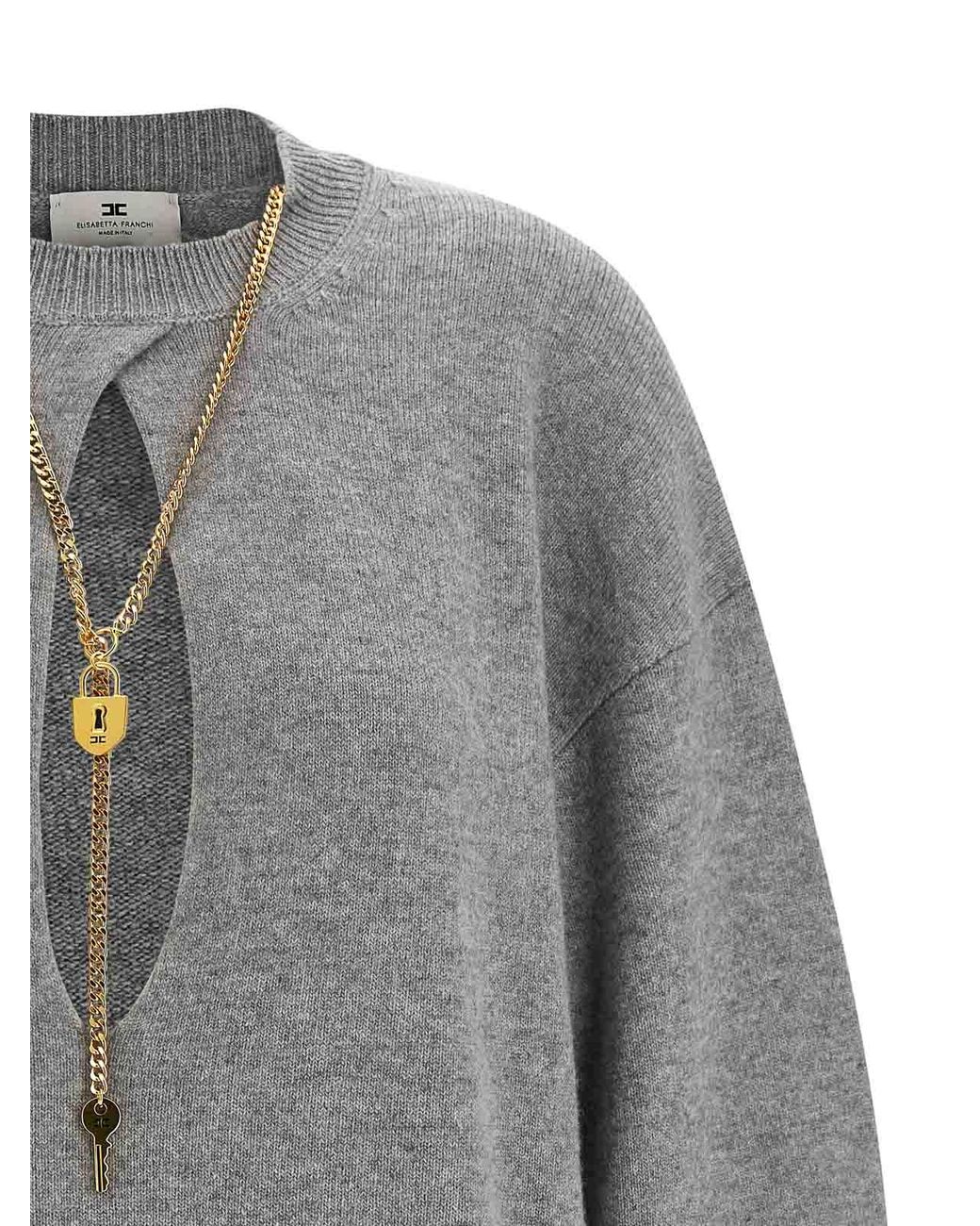 Elisabetta Franchi Gray Necklace Dress