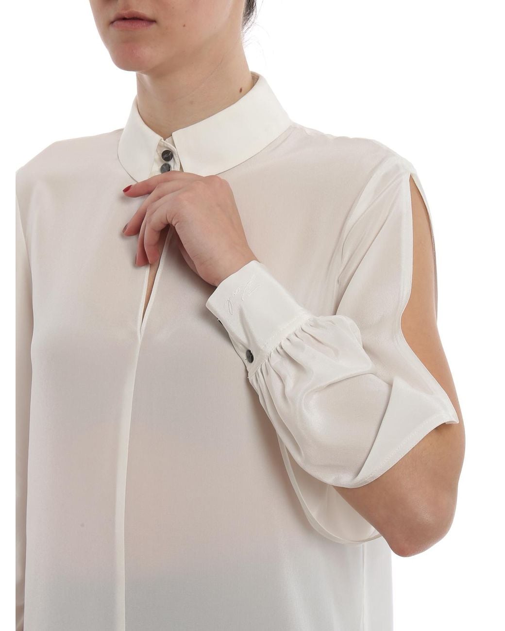 Karl Lagerfeld White Keyhole Silk Shirt