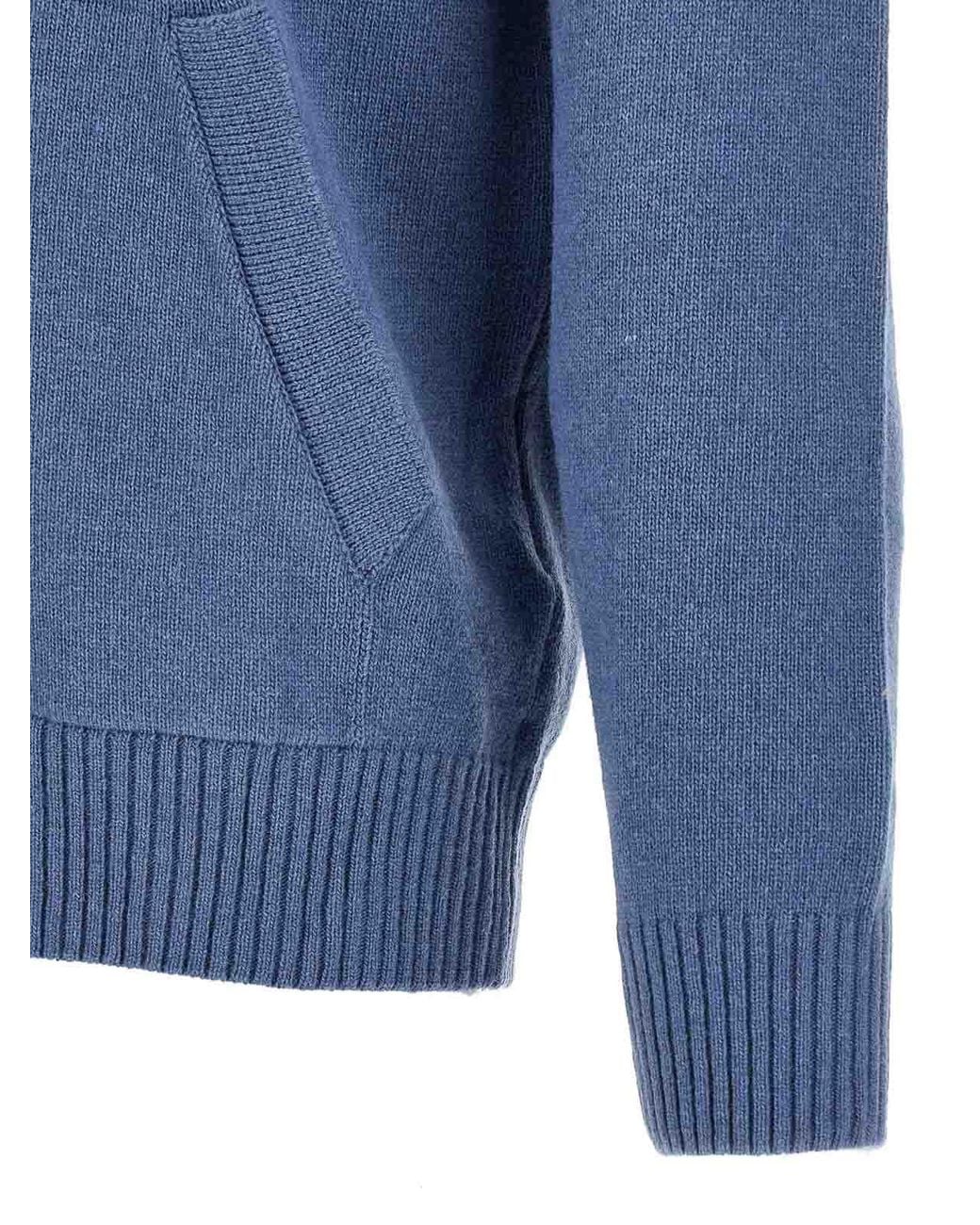 C P Company Blue Wool High-Neck Cardigan for men