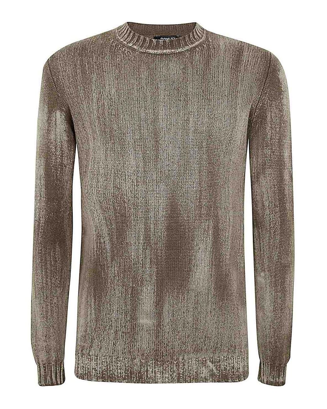 Avant Toi Gray Tonal Effect Round Neck Off Gauge Pullover for men