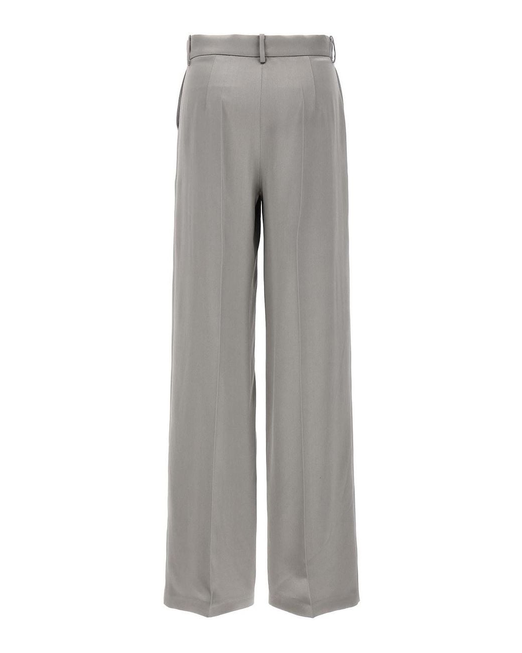 Magda Butrym Gray Satin Straight Leg Pants With Central Crease