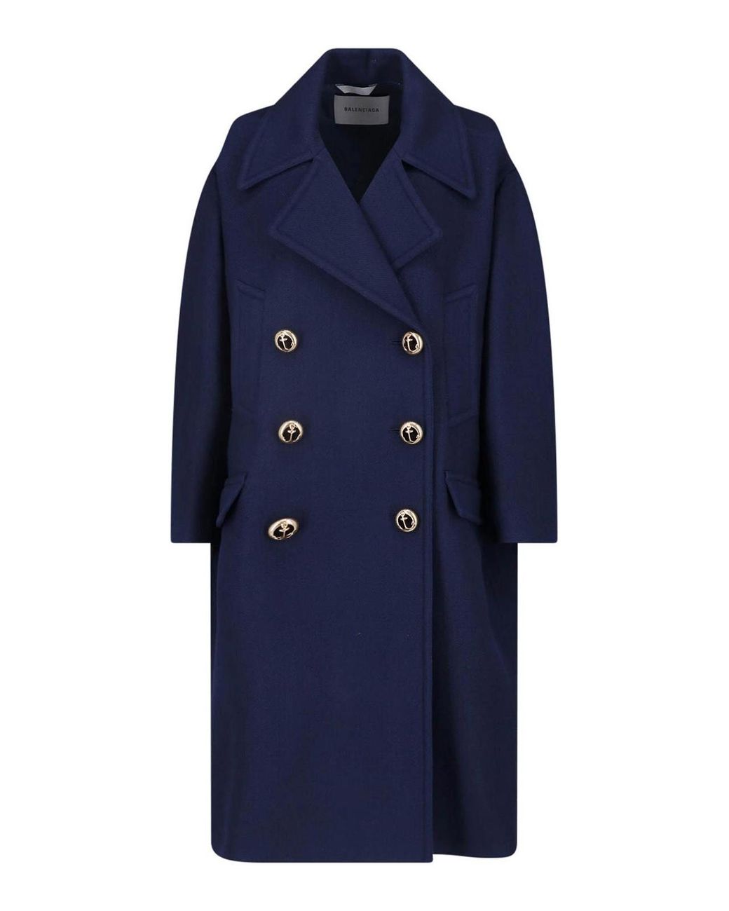 Balenciaga Blue Double-Breasted Wool Pea Coat