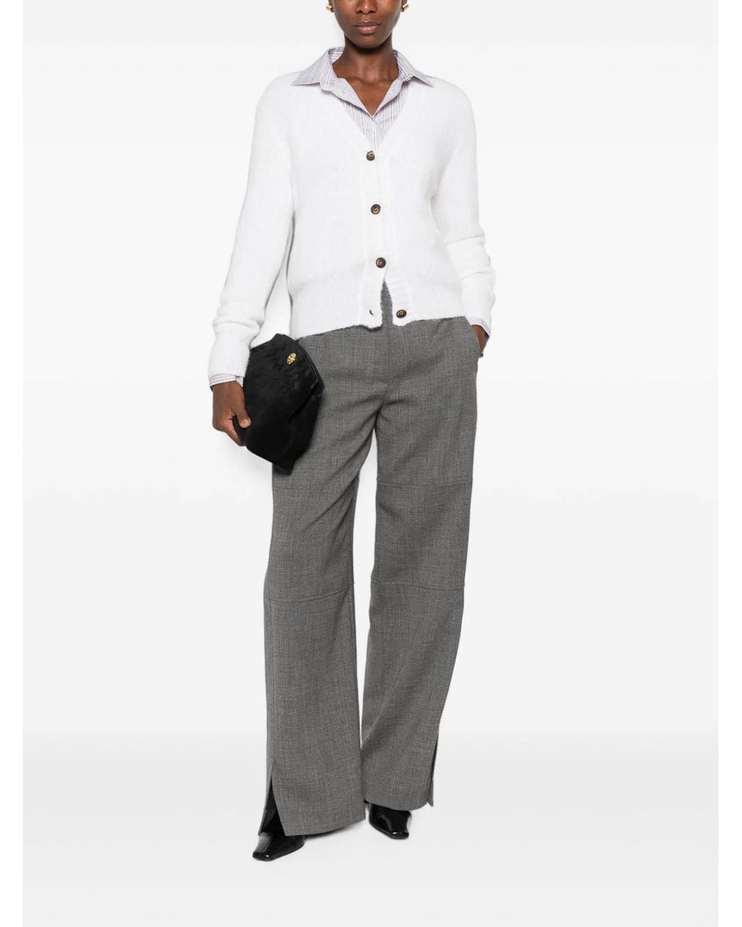 Base London White Wool V-Necked Cardigan