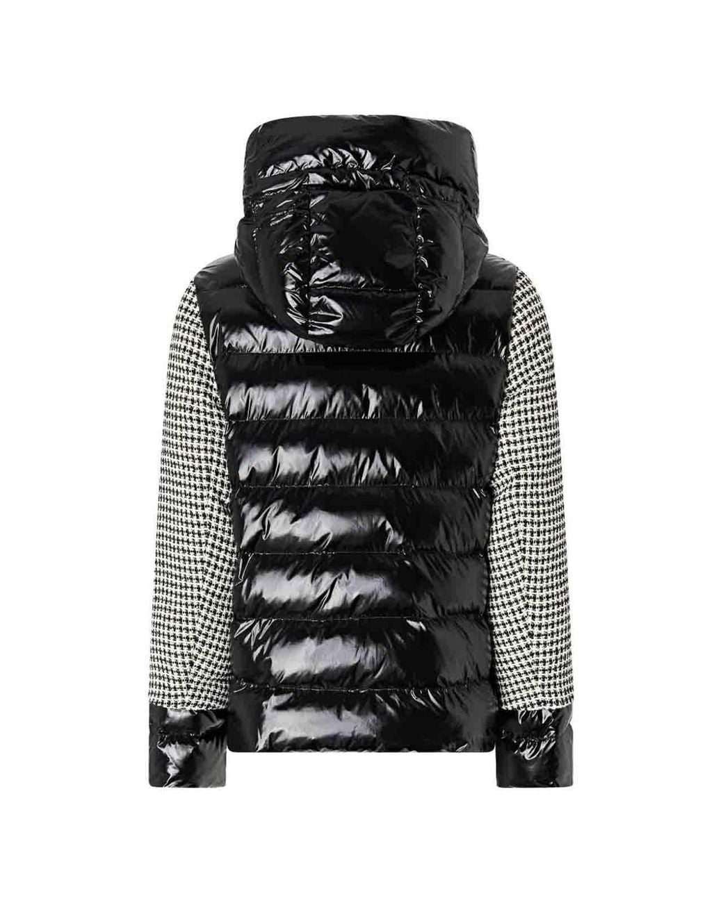 Pinko Black Tweed Down Jacket With Detachable Sleeves