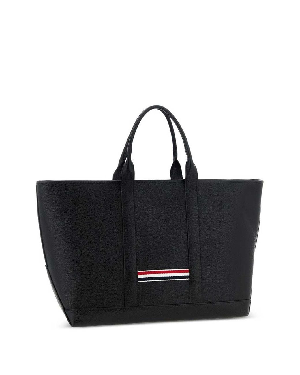Thom Browne Black Leather Medium Tote Bag for men