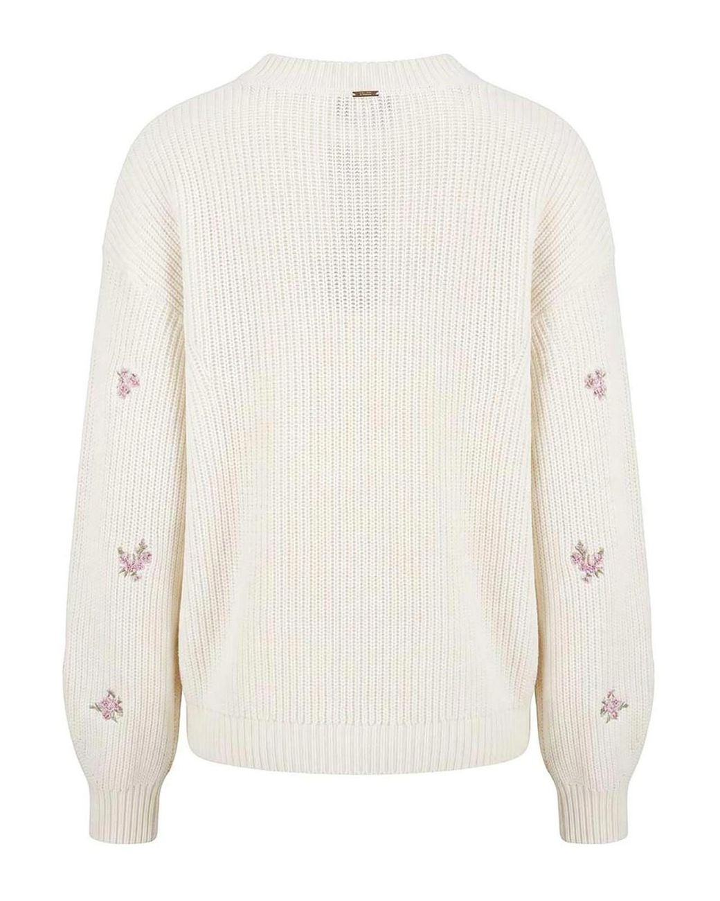 Twinset White Ribbed Sweater With Floral Embroidery