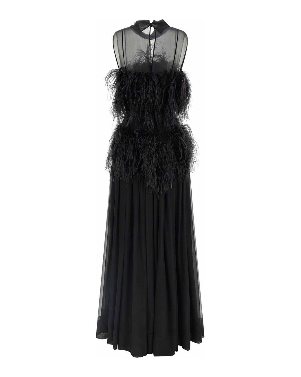 Alberta Ferretti Black Chiffon And Feather Dress