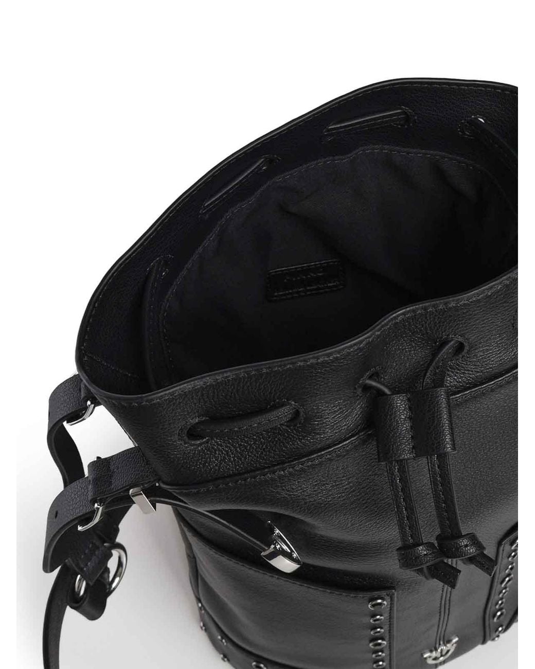 Pinko Black Studded Leather Mini Bucket Shoulder Bag