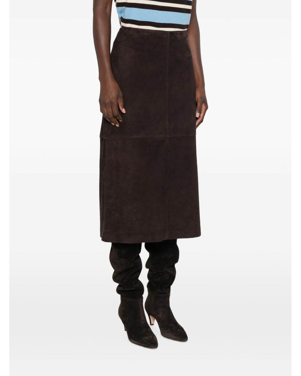 Yerse Black Suede Midi Skirt