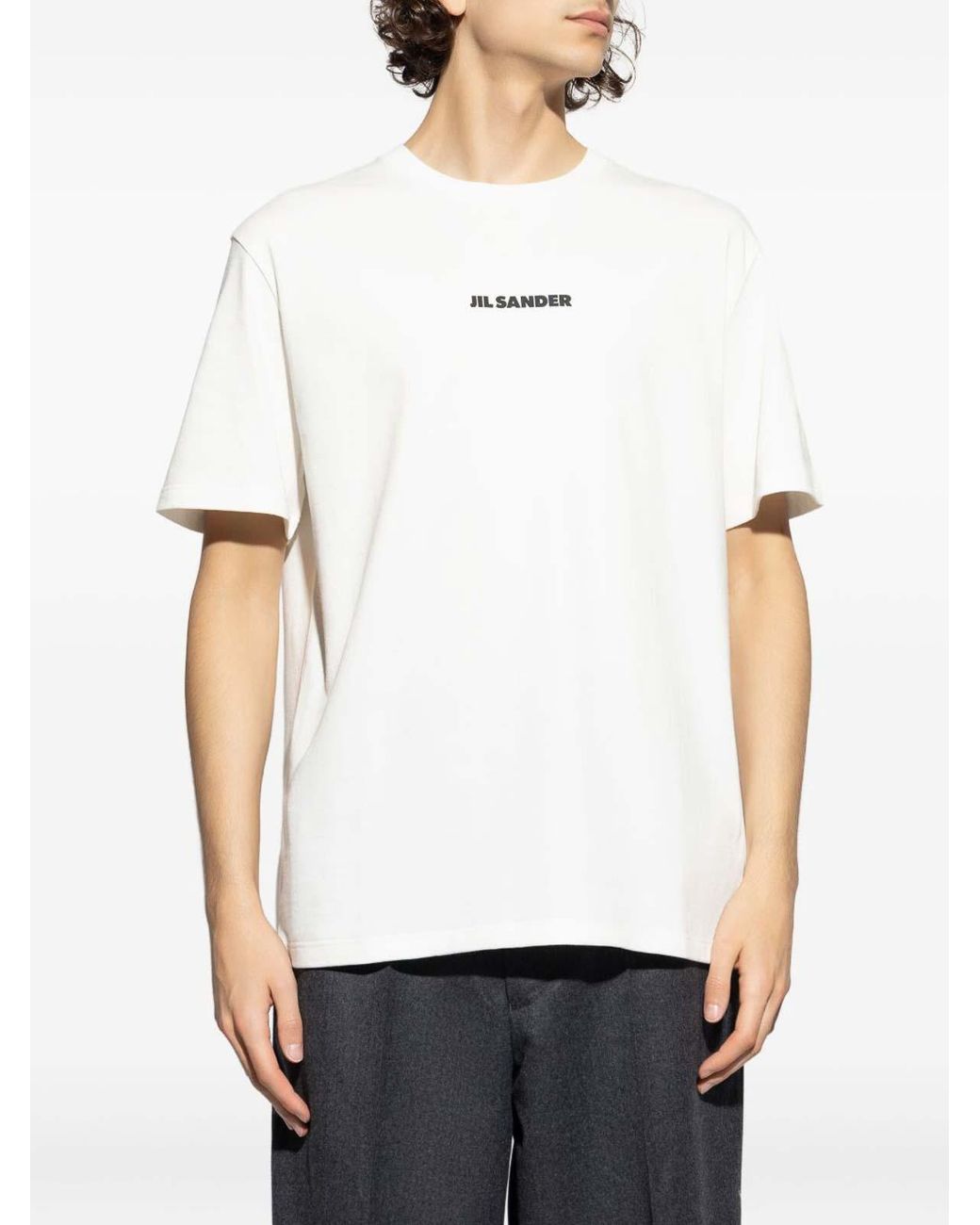 Jil Sander White Crewneck Short Sleeves Logo T-Shirt for men