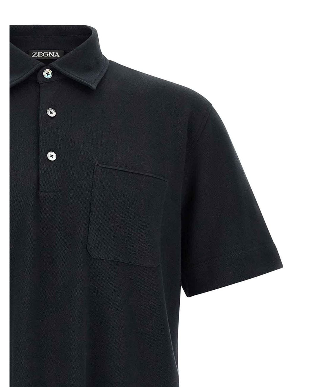 Zegna Black Polo Shirt With Pocket for men