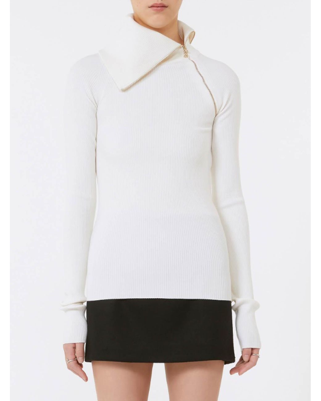 Sportmax White Zip-Up Turtleneck Sweater
