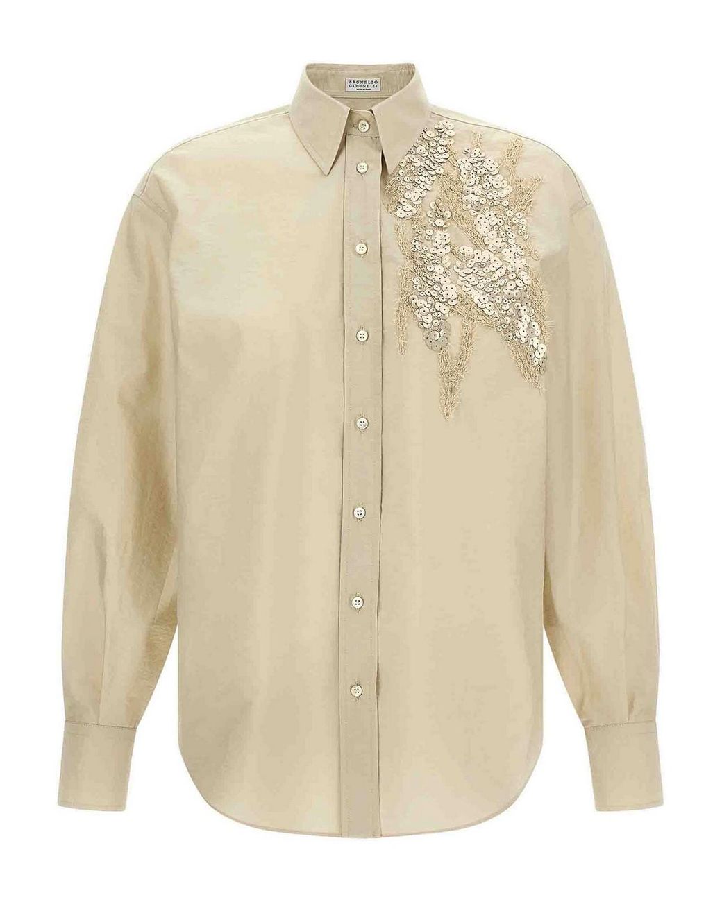 Brunello Cucinelli White Sequin Embroidery Shirt