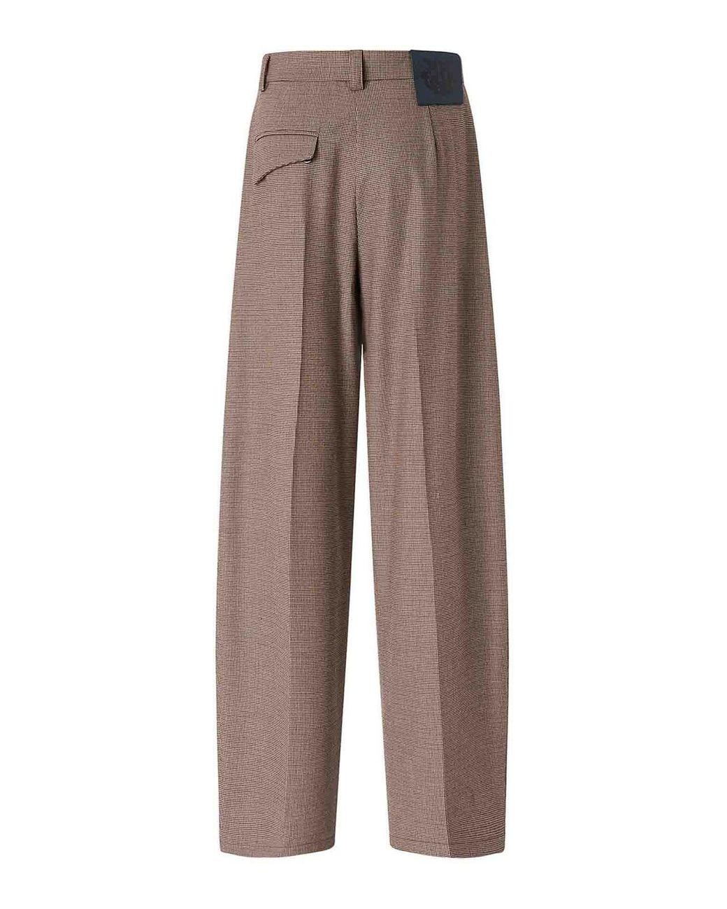 Pinko Brown Trousers With Micro Houndstooth Pattern