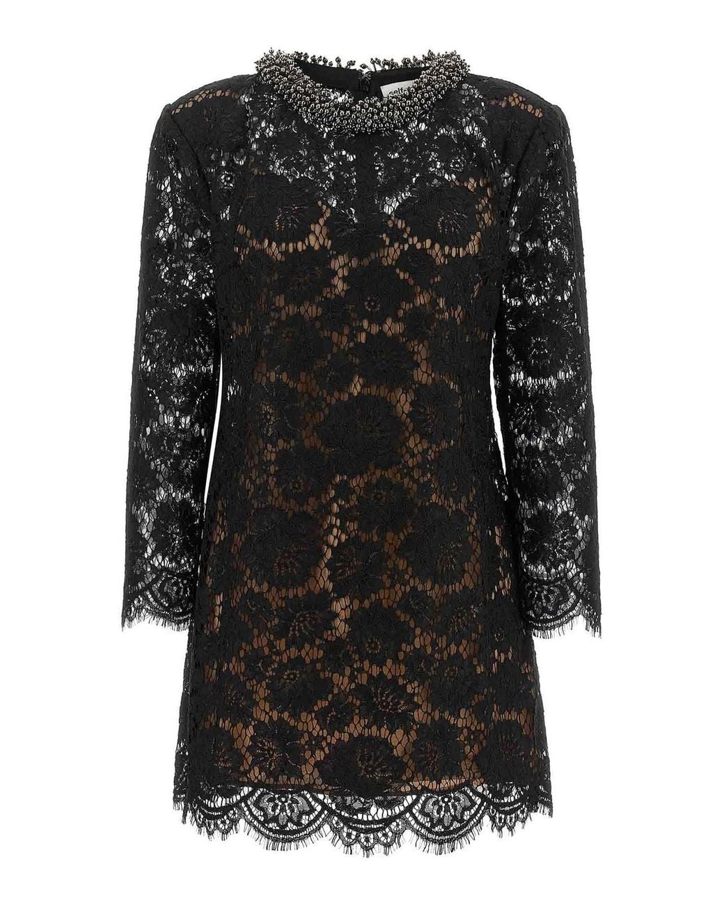 Self-Portrait Black Lace Dress With Jewel Collar