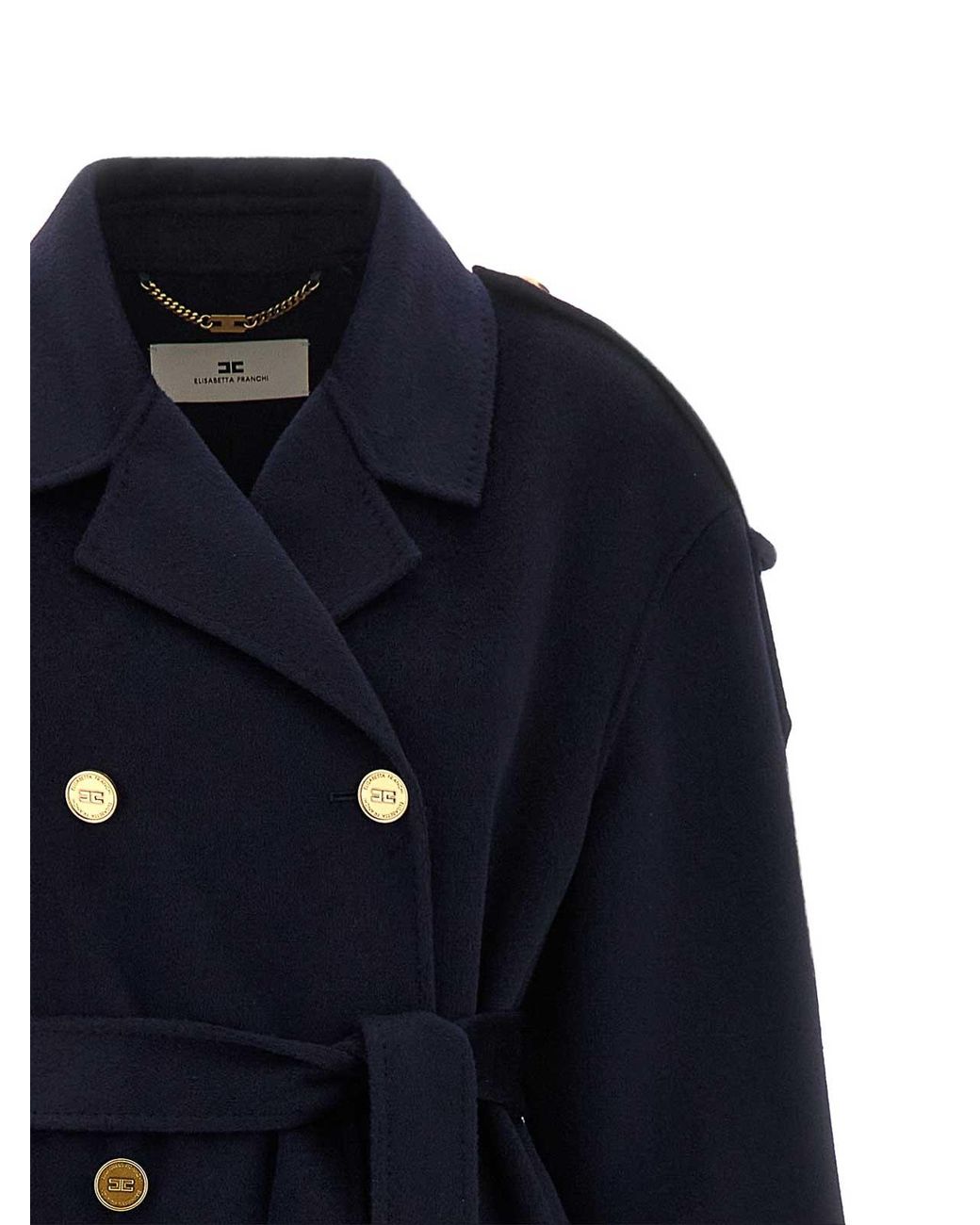 Elisabetta Franchi Blue Double-Breasted Belted Coat