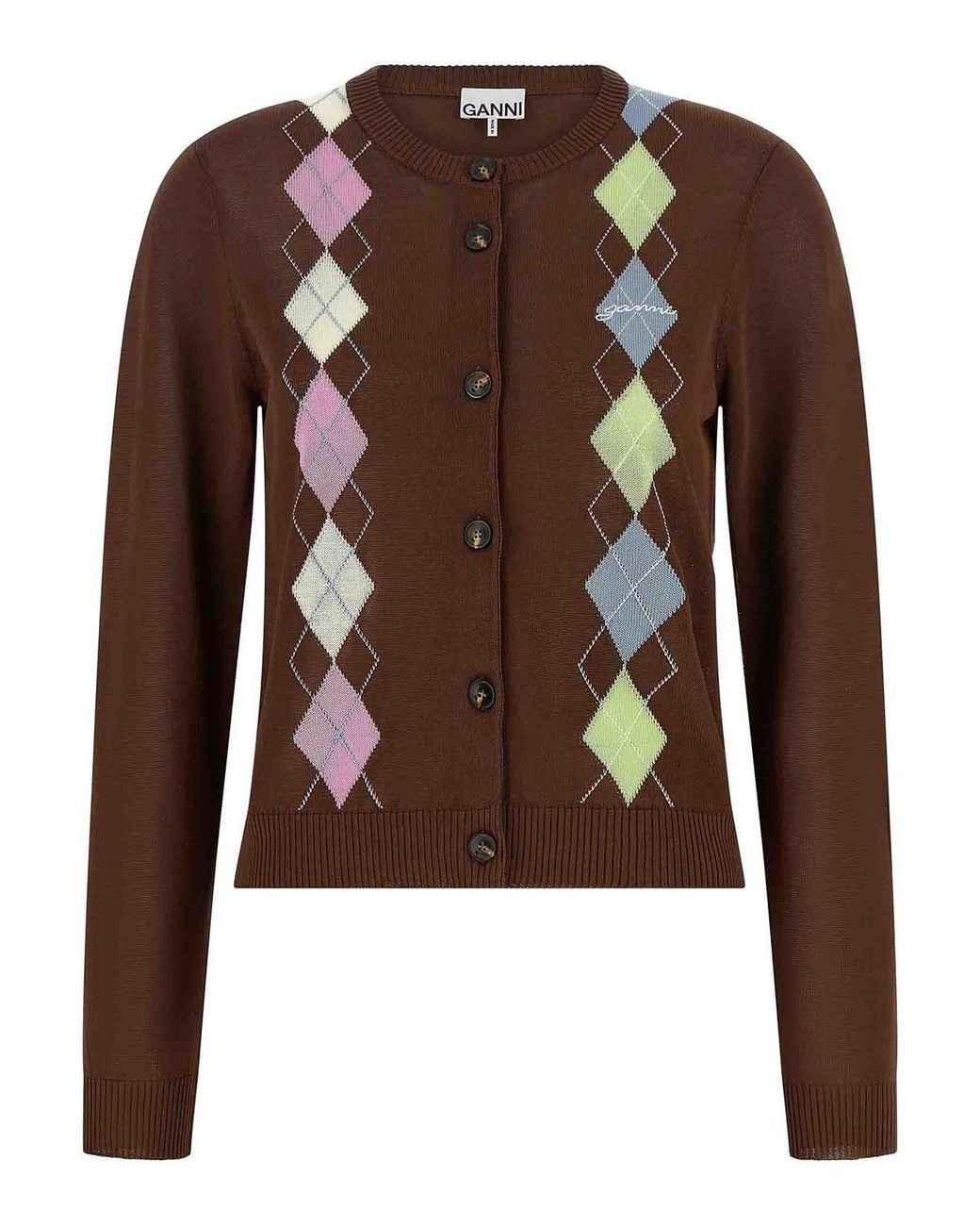 Ganni Brown Argyle' Cardigan