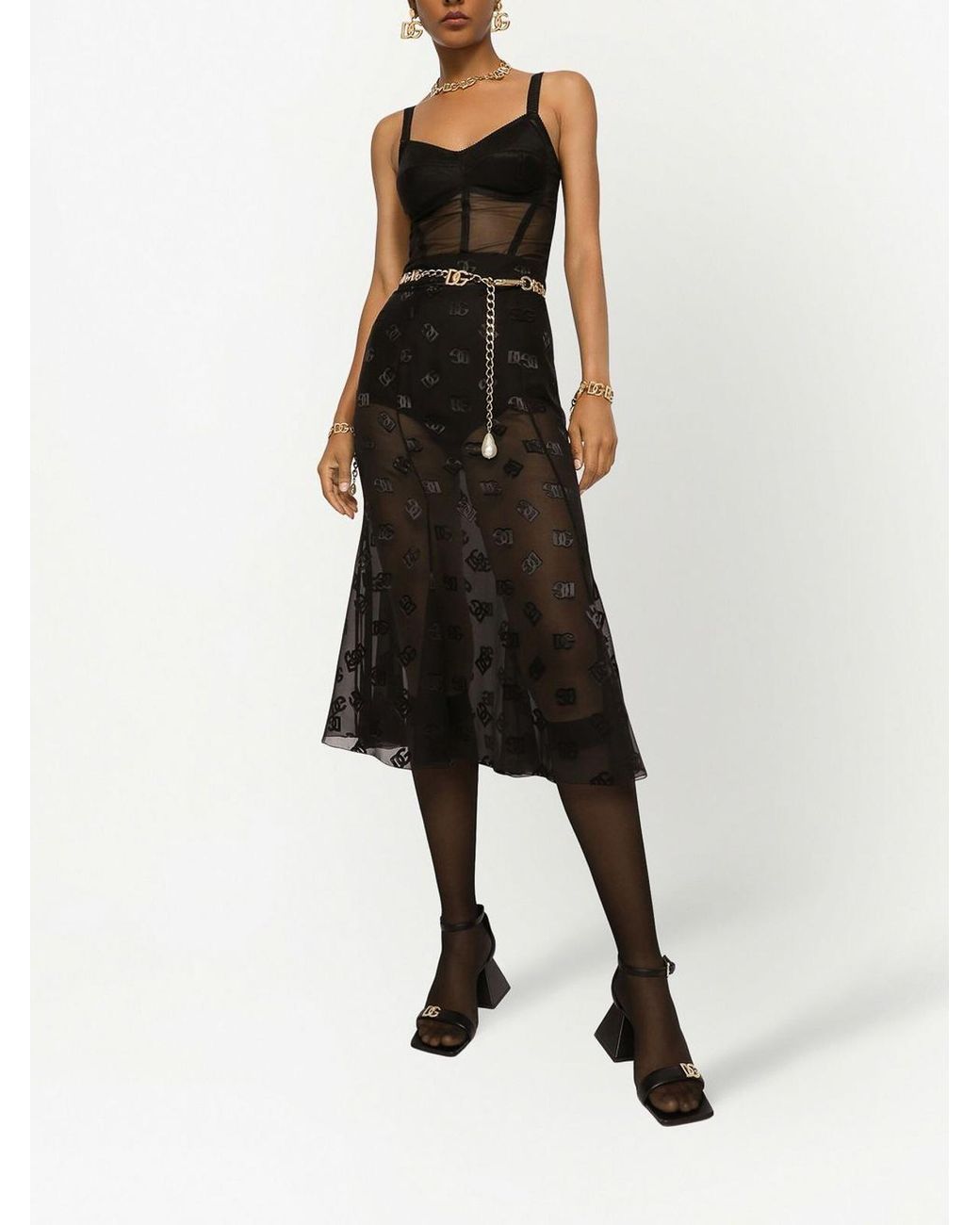 Dolce & Gabbana Black Sheer Effect Silk Skirt